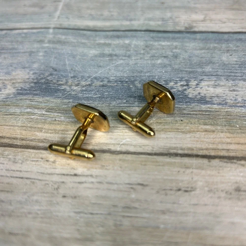 Swank Vintage Cuff Links Black Gold Tone Groom or Groomsman Cuff Links